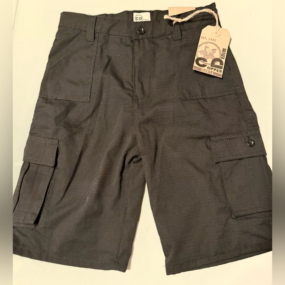 Boys Sz 14 Copper Denim brand New Black Cargo Shorts adjustable waist NWT